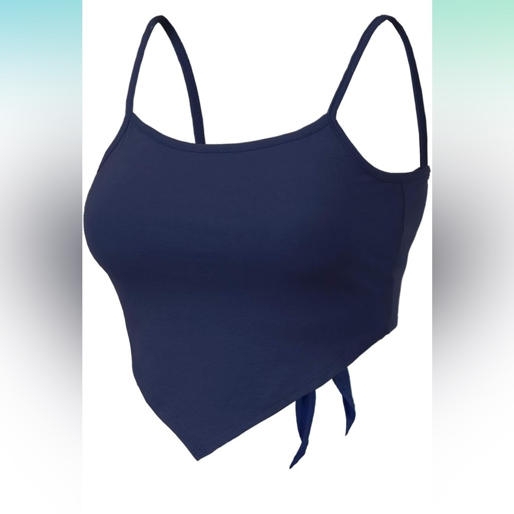Design by Olivia Women's Tie Knob Open Back Navy Crop Top. Size S